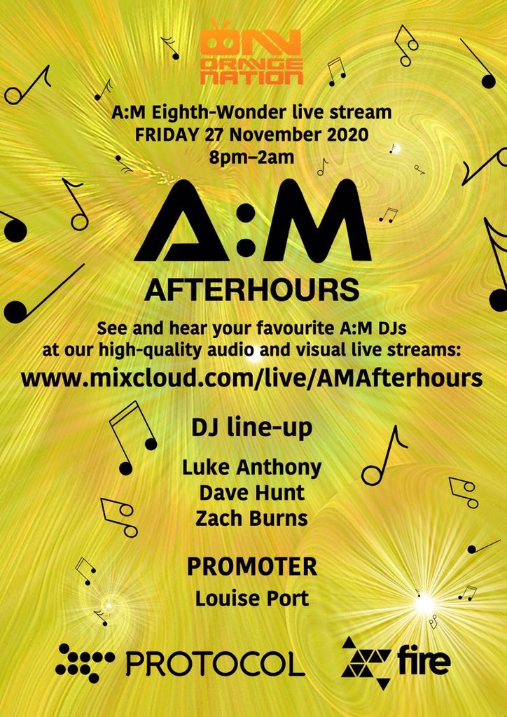 AM_Afterhours's tweet photo. After 7 hugely successful live streaming events, it's time for no 8.
A:M's Eighth-Wonder is TONIGHT from 8pm featuring our hugely popular DJs Luke Anthony, Dave Hunt &amp; Zach Burns. 
Go to: https://t.co/CZSklpCh5k 
#amafterhours #amlivestream #bestdjsontheinternet  @CraigElder20 https://t.co/FUOgkuOv32