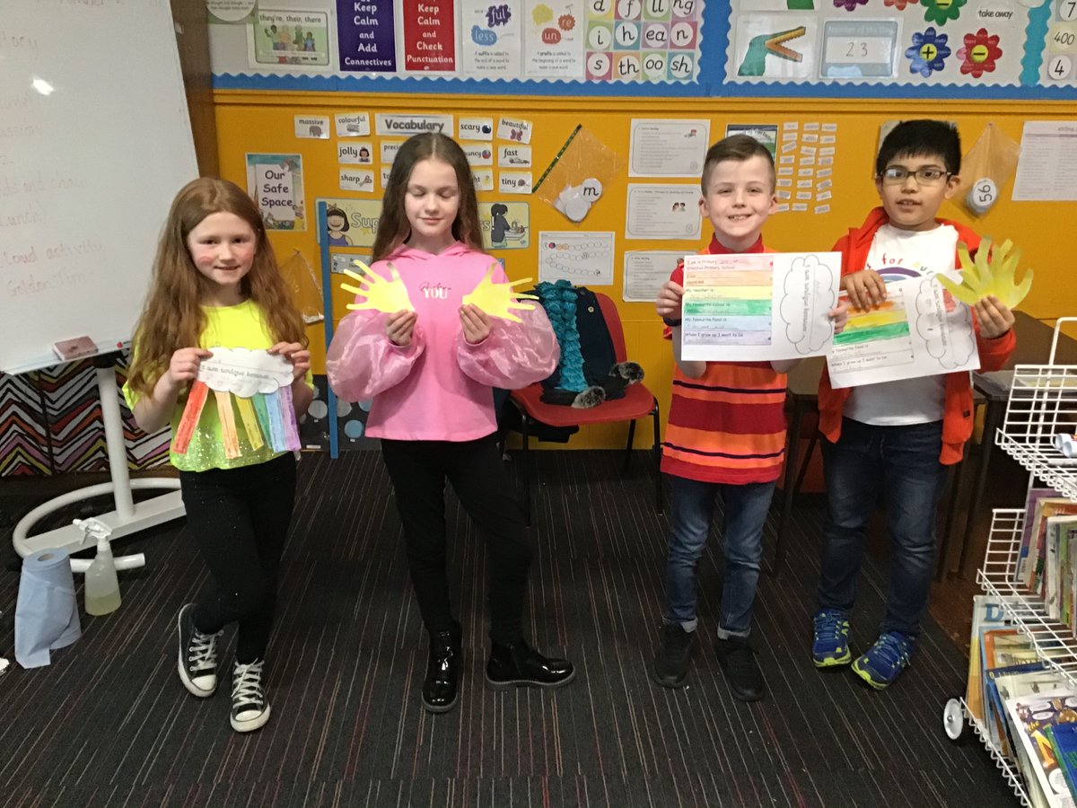 CraigtonPrimary's tweet photo. P5/4 captured what makes them unique and let their uniqueness burst rainbows through the clouds. #Rainbow2020 #Inclusion #loveislove https://t.co/FpH7u0OK1C
