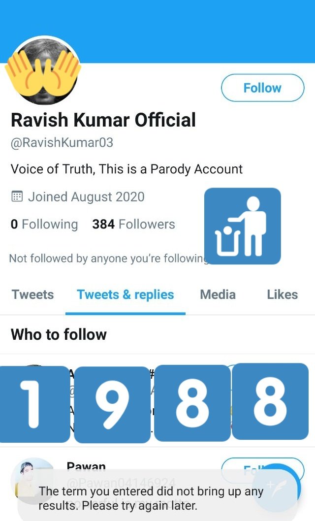 ETF_RW's tweet photo. Update No: 🔥1️⃣9️⃣8️⃣8️⃣🔥 ✍
@RavishKumar03 ac suspended for twitter rules violation. 
Team: 🐐
Category: Farji Patrakar
Type: Mahaul expert
🇮🇳👀😁👀🇮🇳
Thanks @TwitterSupport https://t.co/NaAjf6I8CJ