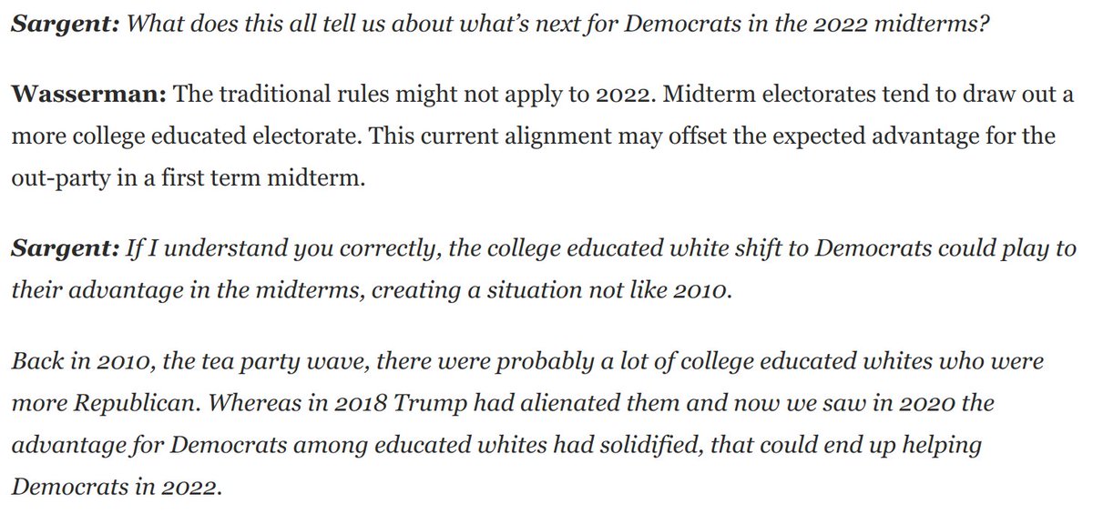 Finally, the 2022 midterms could defy expectations, for hidden reasons: https://www.washingtonpost.com/opinions/2020/11/27/why-did-democrats-bleed-house-seats-top-analyst-offers-surprising-answers/