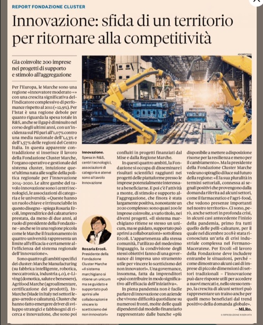 Cluster_Marche's tweet photo. Sole 24 Ore Centro 27/11/20 @ErcoliRosaria su innovazione e competitività @micheleromano61 https://t.co/xtLngaAsRE