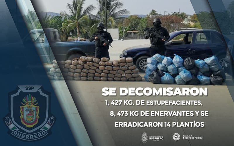 SSPGro's tweet photo. Gracias al esfuerzo permanente de la @SSPGro se decomisaron estupefacientes y enervantes, además se localizaron y erradicaron plantíos.

#TrabajamosPorTuSeguridad
#GuerreroConSeguridad https://t.co/62xzpeNOMG