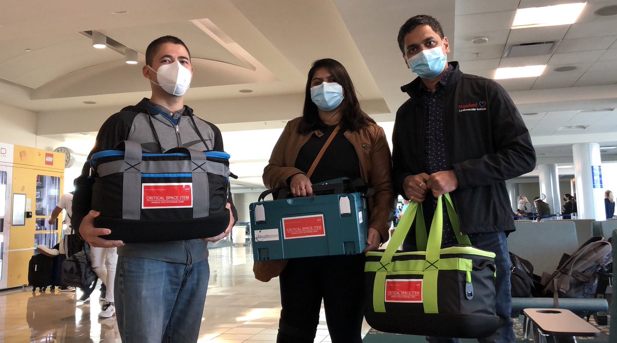 SpaceLuisZea's tweet photo. #CardinalHeart scientist @iDilipThomas carrying live #EngineeredHeartTissue out of @StanfordCVI. @SPShenoy9, Dilip, and the tissues on the west coast, and then at the east coast. Almost ready for SpaceX-21! @DrLucieInTheSky @Joseph_C_Wu @BioServeST @ncats_NIH_gov @UCSBengineering https://t.co/caZjG79kbM