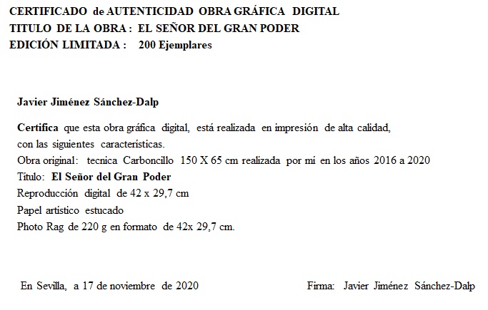 A beneficio de la Bolsa de Caridad, se han puesto a la venta una serie de reproducciones seriadas y firmadas de la pintura del Señor donada recientemente por D. Javier Jiménez Sánchez-Dalp. 
Adquisición en la sala de recuerdos y en este enlace tienda.gran-poder.es/home/160-lamin…