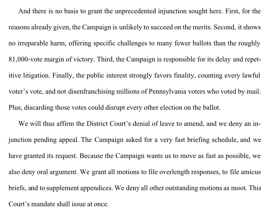 The conclusion pulls it all together, succinctly, and, as well as anything else, serves as an appropriate eulogy to Trump’s baseless efforts to harm democracy.