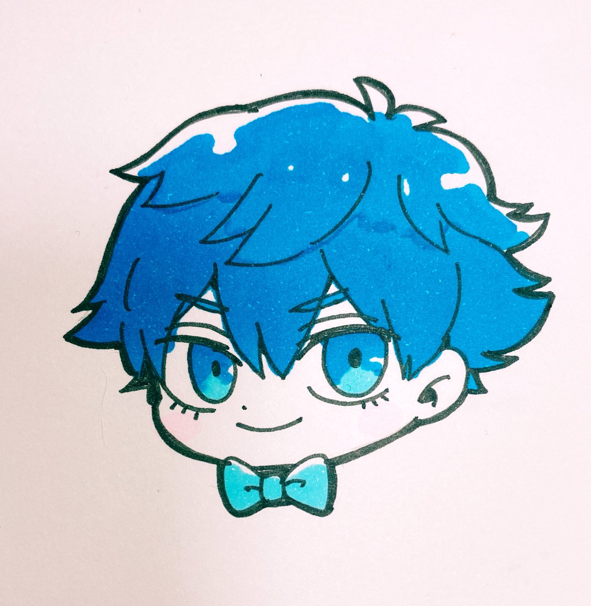 1boy male focus blue hair solo blue eyes bow bowtie  illustration images