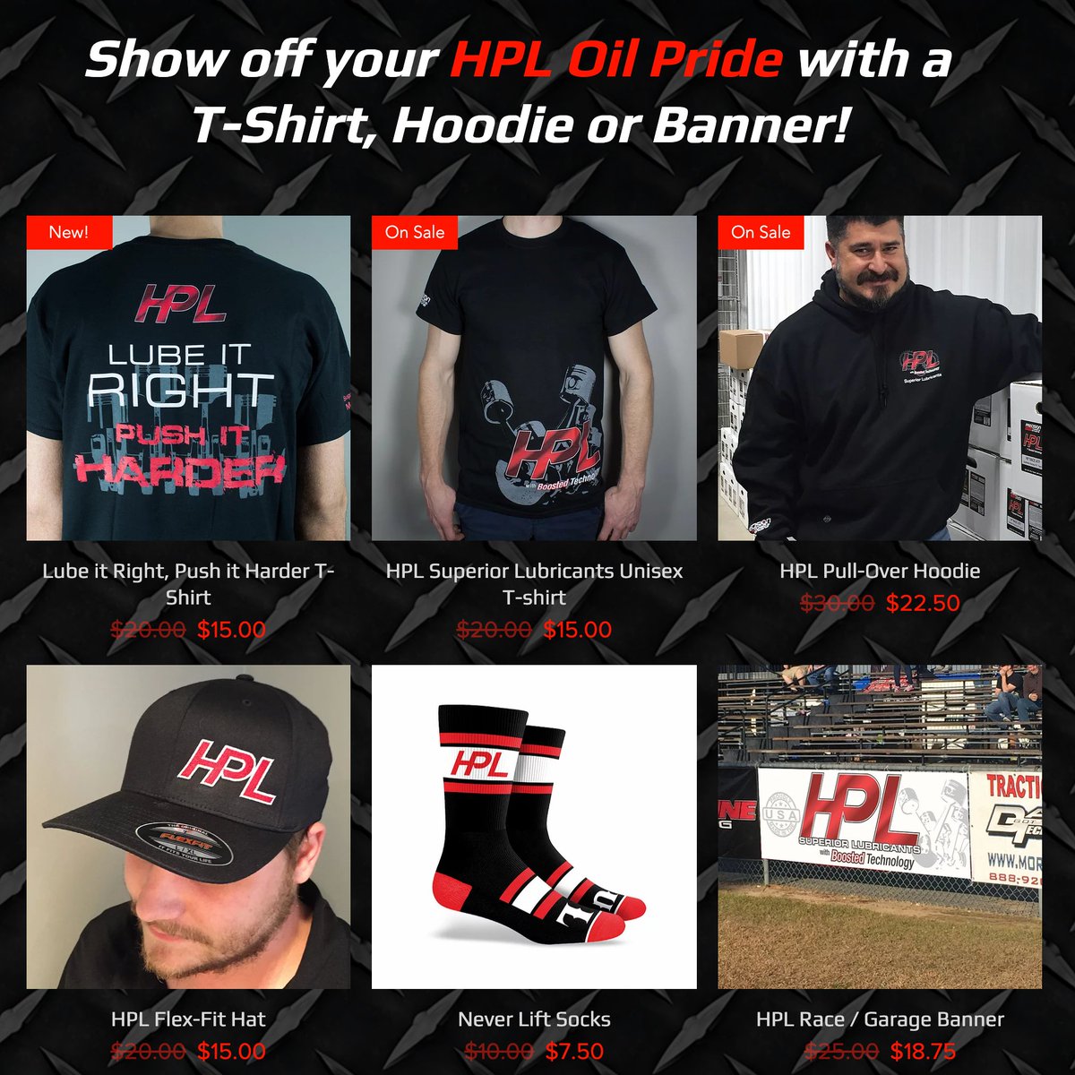 HPLOil's tweet photo. EVERY SINGLE THING IS ON SALE!!! Even our HPL SOCKS! Get you some high quality lubricants and apparel 25% off and free shipping all weekend long! https://t.co/ntuKfBEsJG
