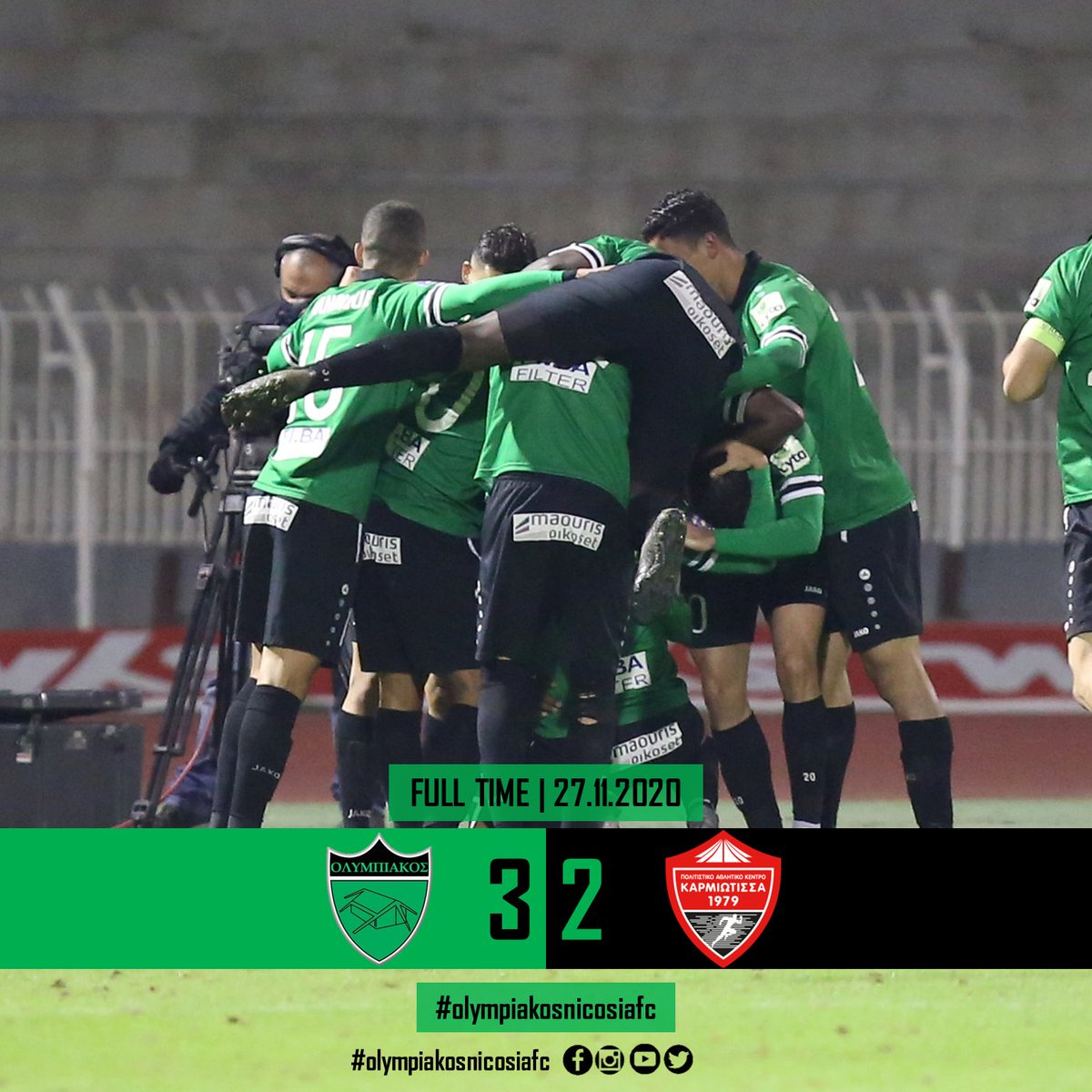 OlympiakosNic's tweet photo. #FinalScore | Τέλος αγώνα: ΟΛΥΜΠΙΑΚΟΣ - Καρμιώτισσα 3-2 #olympiakosnicosiafc #taktakalas #olykarm https://t.co/B2KmFVChNR