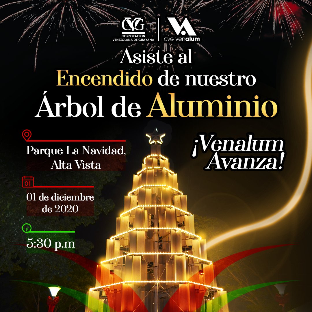 VENALUM_CVG's tweet photo. #VenalumInforma || La #FamiliaVenalumnista te invita este #01Dic al encendido de nuestro árbol de aluminio, para recibir la Navidad con amor y alegría, seguros de que seguiremos luchando por el bienestar de todos desde el #sectoraluminio💪👷‍♂️👷‍♀️ https://t.co/WhrF8dwHA2