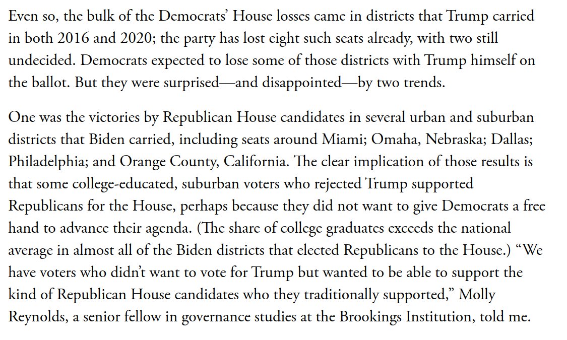 Relatedly, here's a typically great  @RonBrownstein analysis that develops the fundamental points as to why Trump was not a liability for downballot Rs. With  @mollyereynolds and  @LPDonovan: https://www.theatlantic.com/politics/archive/2020/11/bidens-popular-vote-win-didnt-help-house-democrats/617211/?scrolla=5eb6d68b7fedc32c19ef33b4