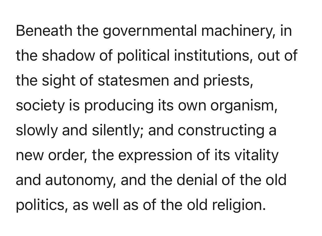 When Lenin stated, “Nobody previously thought, or could have thought, of a dual power,” this couldn’t have been further from the truth.Anarchists had spoken to the broader, bottom-up dynamics he was observing for decades already.See 1917 Lenin (1) and 1851 Proudhon (2) below.