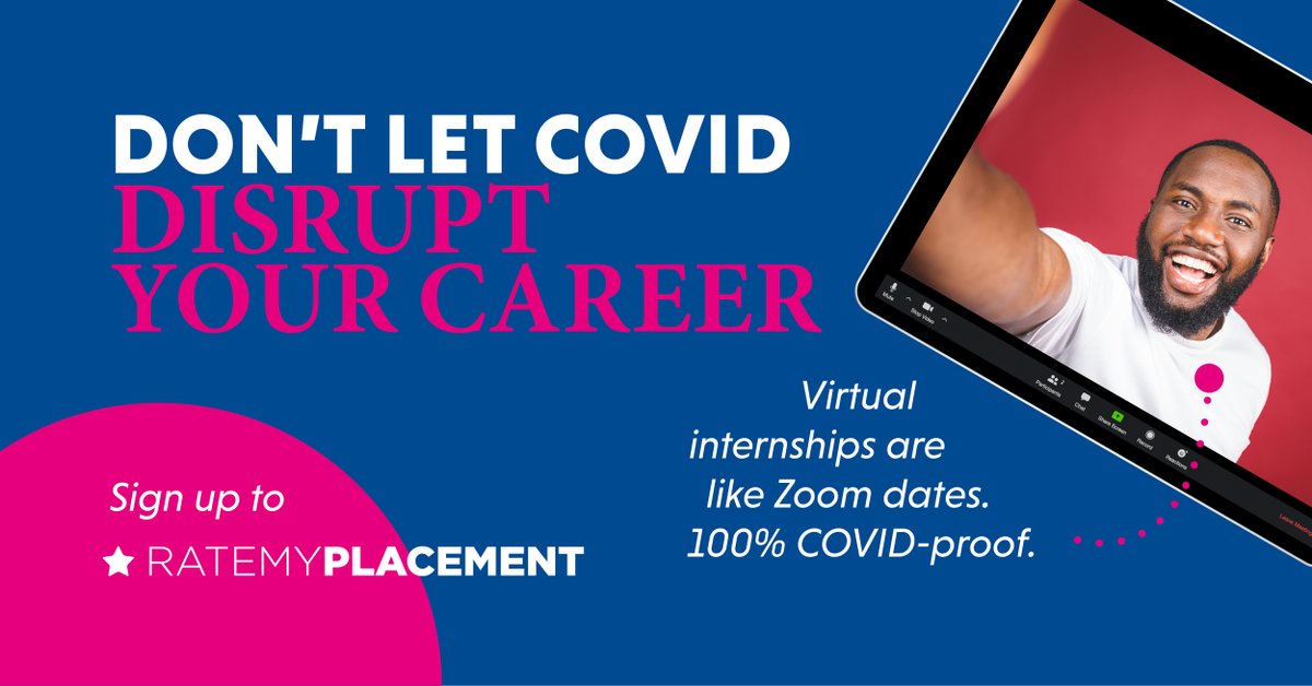 Glastonbury was cancelled, the
Euros have been moved to 2021
and it’s one-in, one-out at
Sainsbury’s.

But COVID does NOT have to
disrupt your career.
Sign up to RateMyPlacement
ocply.co/rate-signup-00…

for jobs
alerts, advice and virtual
internships.