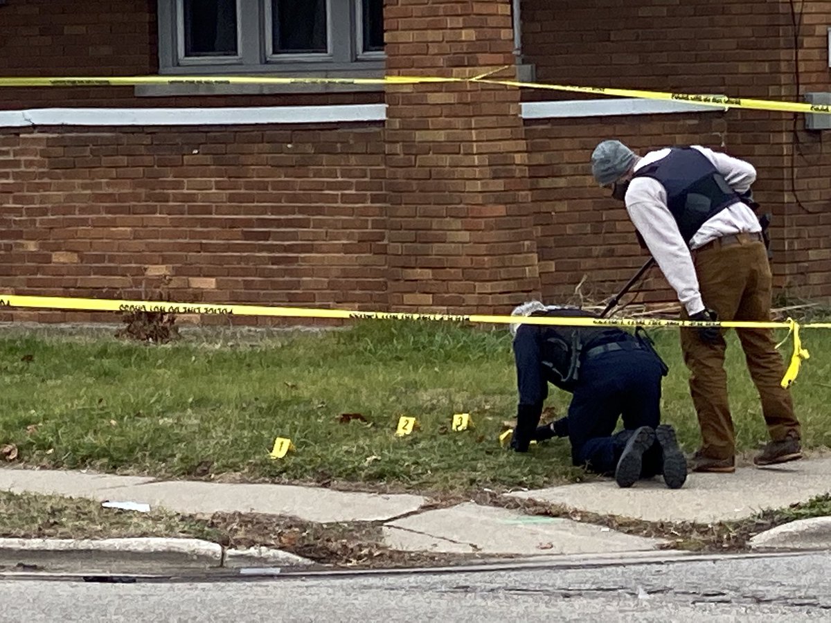 Wyoming Police search for bullets after a victim is gunned down on Burton Street SW  west of Clyde Park Ave in broad daylight. Neighbors said they heard as many as six shots. Waiting to learn more