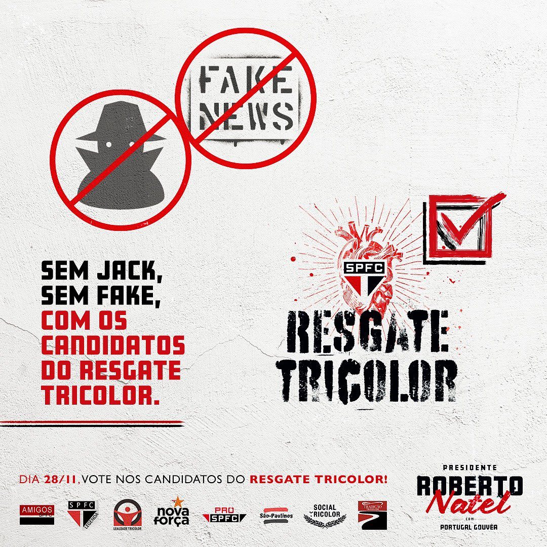robertonatel's tweet photo. É AMANHÃ! Dia 28, vamos dar um basta em tudo que manchou nossa história. Seguidas eliminações, depreciação das áreas sociais do clube, falta de planejamento no futebol e contratos para lá de nebulosos.

#ResgateTricolor #EleiçõesSPFC #GestãoCompartilhada https://t.co/nWWaOupfN0