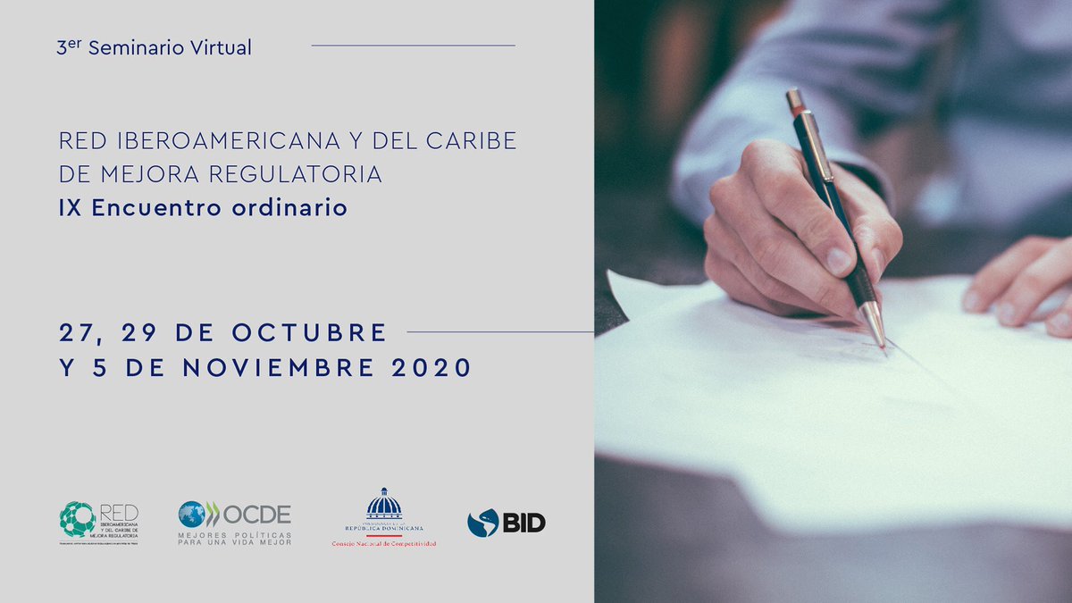 M_GerardoFlores's tweet photo. Muy exitosa 9a reunión de Red Iberoamericana y Caribe de #MejoraRegulatoria ell 27y 29 Oct 2020 con el anfitrión @CompiteRD con apoyo de @el_BID. Para saber más: https://t.co/Tdk9AHmxzd 
La #OCDE #OECD seguirá impulsando con fuerza la regulación basada en evidencia en la región https://t.co/56GbT9hygR