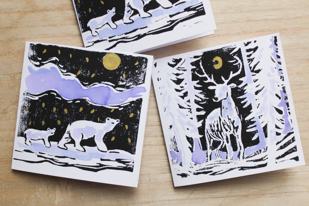 Hand-printed seasonal cards are available now! I’m really proud of these cuties, a lot of hard work went into making these designs! #handmadechristmascards