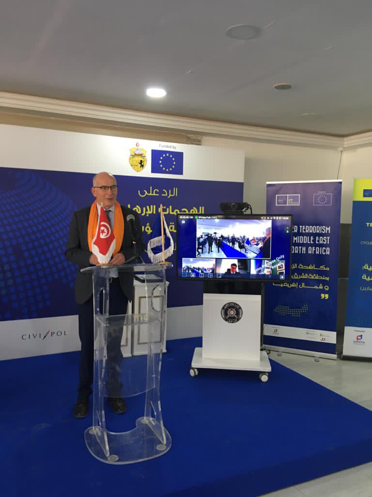 Clôture de la formation commune CT MENA et ONUDC relative à la réponse aux attaques terroristes, en présence de l’Ambassadeur de l’UE en Tunisie S.E. Marcus Cornaro, à l’Academie de police de Carthage Salambo.