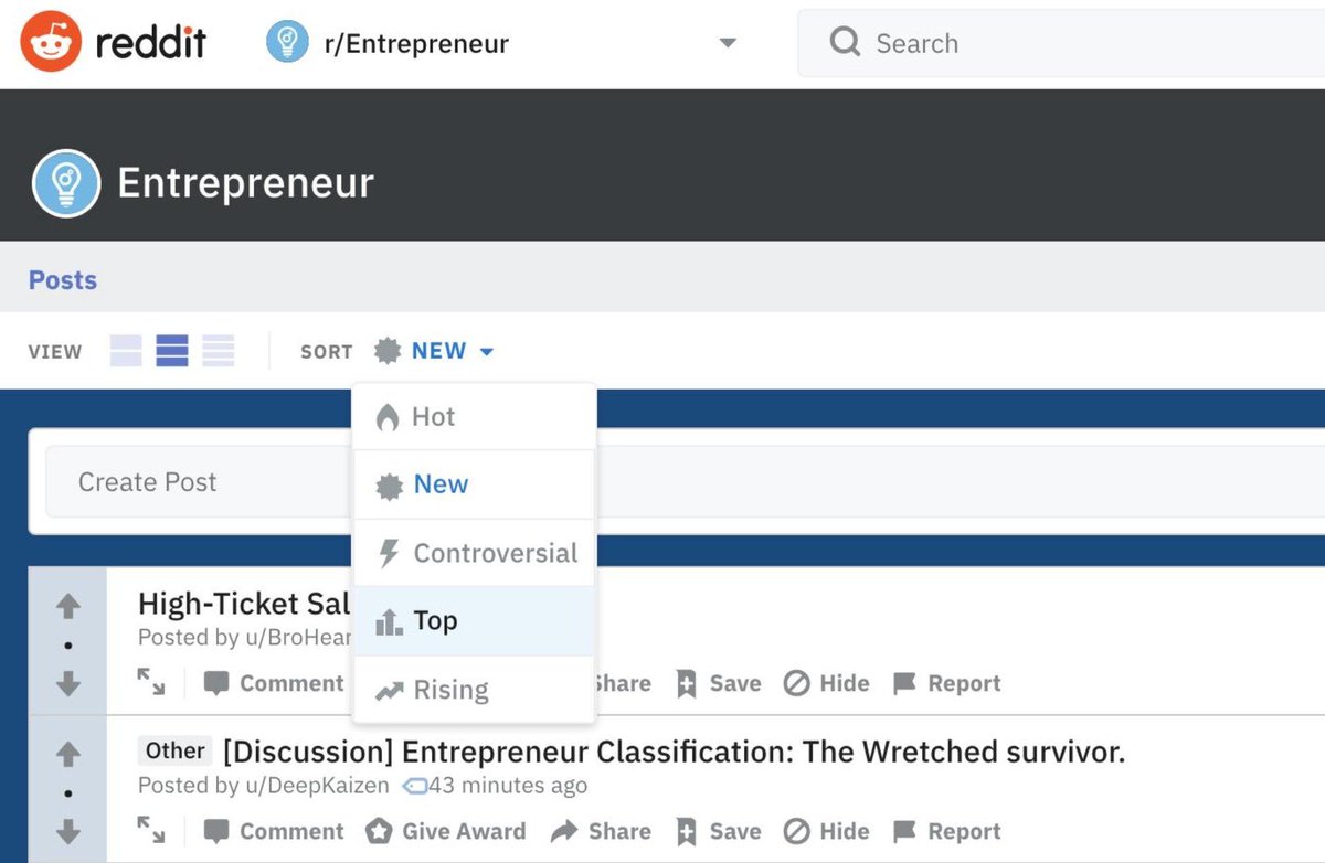 TheCoolestCool's tweet photo. How to gain insight on @Reddit. 

Step 1: Visit the community your audience spends time
Step 2: Click 'Sort Content'
Step 3: Select 'Top Posts' for the best of the best
Step 4: Analyze these posts to uncover trends
Step 5: Create content based on the trends

You're welcome ✌🏿 https://t.co/Y7WegjHM4S