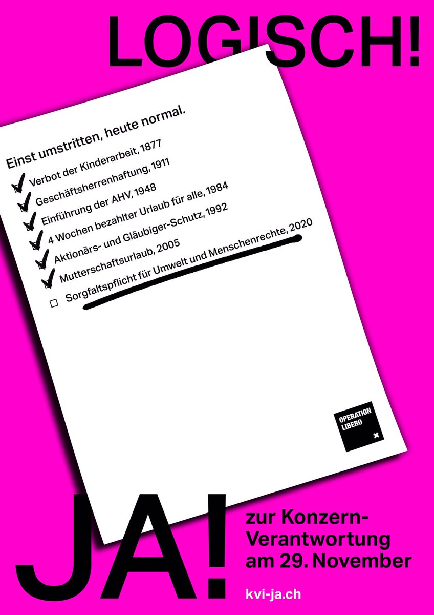 operationlibero's tweet photo. 1877 fand ein erbitterter Abstimmungskampf zum Verbot der Kinderarbeit statt. Heute ist dieses Verbot selbstverständlich. Nun können wir diese Tat auf die heutige globale Lebensweise anpassen. Sag JA zur Konzernverantwortung. 👉🏼 https://t.co/yFU6QmttS7
#kvija #kvi #kovi https://t.co/Te0sS4OIHk