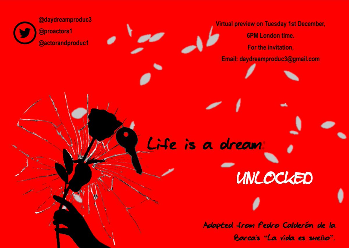 ACTORANDPRODUC1's tweet photo. We are so excited to finally present to you .....  showcase Life is a Dream: Unlocked please join us 
At 6 pm on Tuesday 1st of December.
Link: https://t.co/SFxY20UhYQ
Meeting ID: 824 4090 2704
Passcode: 506498 #CCCUCALDERON @Kasia_Lech https://t.co/VYP5kEEapI