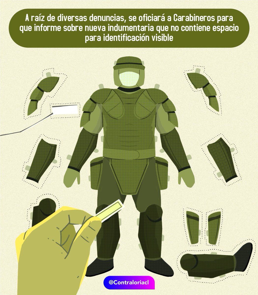 🔴A raíz de diversas denuncias, por video en el que se muestra a funcionarios policiales utilizando una nueva indumentaria que no tendría espacio para su identificación visible, se solicitará a @Carabdechile nos remita informe indicando las medidas que se tomarán al respecto https://t.co/KSkwU8CCbH