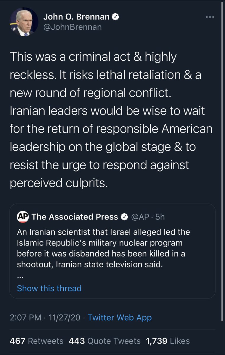 Interesting thinking about this tweet in the context of Brennan running the CIA, where he undoubtedly had a considerable bodycount. Odd to he him so upset about the death of a guy who could be responsible for the murder of millions. https://t.co/LuASiyvP9O