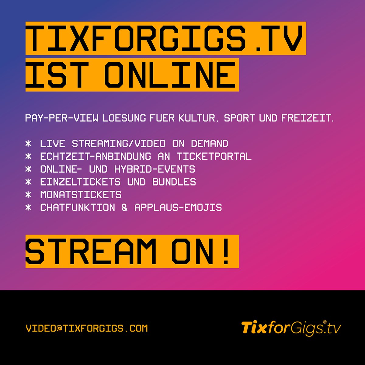sndoflpzg's tweet photo. 🔥 https://t.co/8GZnNOSzoG
@TixforGigs aus #Leipzig hat eine #Streamingplattform entwickelt, mit der ihr eure 𝗟𝗶𝘃𝗲𝘀𝘁𝗿𝗲𝗮𝗺𝗶𝗻𝗴🎦𝗔𝗻𝗴𝗲𝗯𝗼𝘁𝗲 weiterhin "for free" anbieten o. 𝗷𝗲𝘁𝘇𝘁 𝗮𝘂𝗰𝗵 via 🎫Login 𝗺𝗼𝗻𝗲𝘁𝗮𝗿𝗶𝘀𝗶𝗲𝗿𝗲𝗻 könnt.
https://t.co/VDoUn4g7NF https://t.co/RwdQg2hjE6