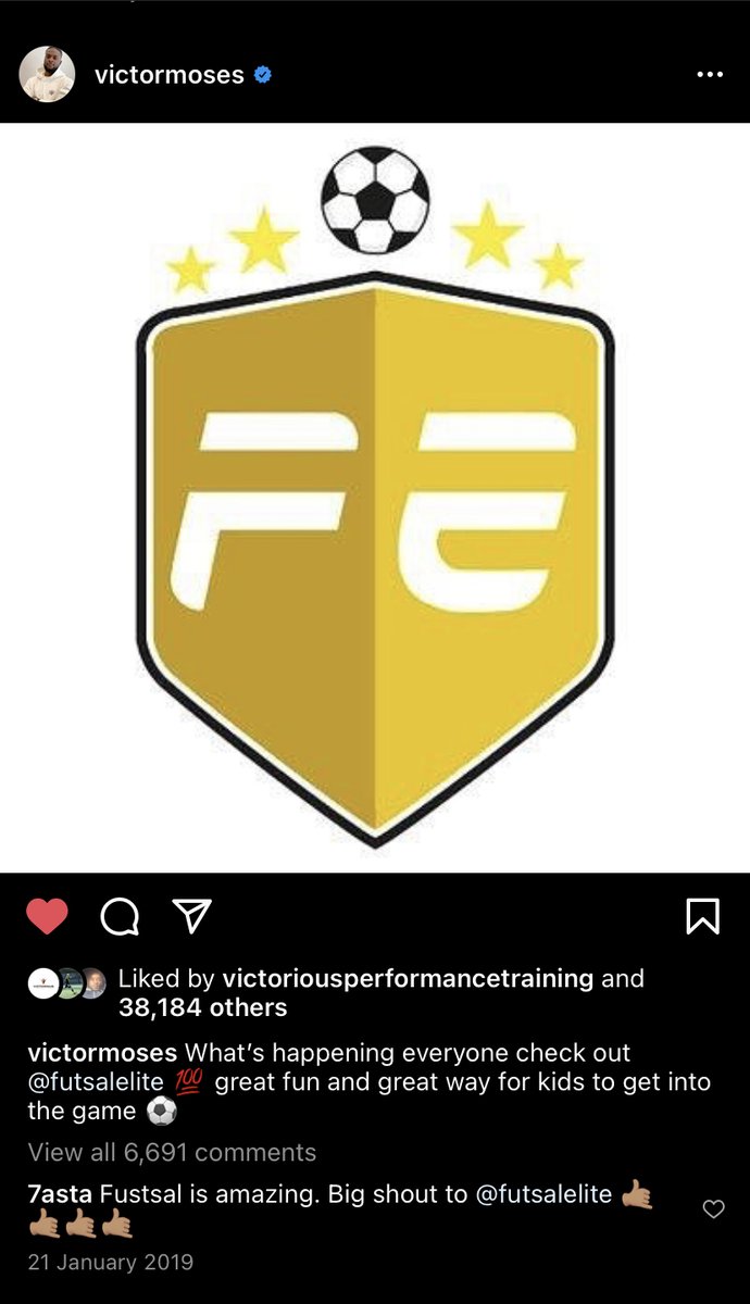 Great to be recognised by professional footballer  like <a href="/VictorMoses/">Victor Moses</a>  a talented winger in the pro game vouching For what we stand for and work hard to achieve in Futsal Elite.
Thanks Victor ⚽️⚽️

#fun #get_into_the_game #appreciation #creativity