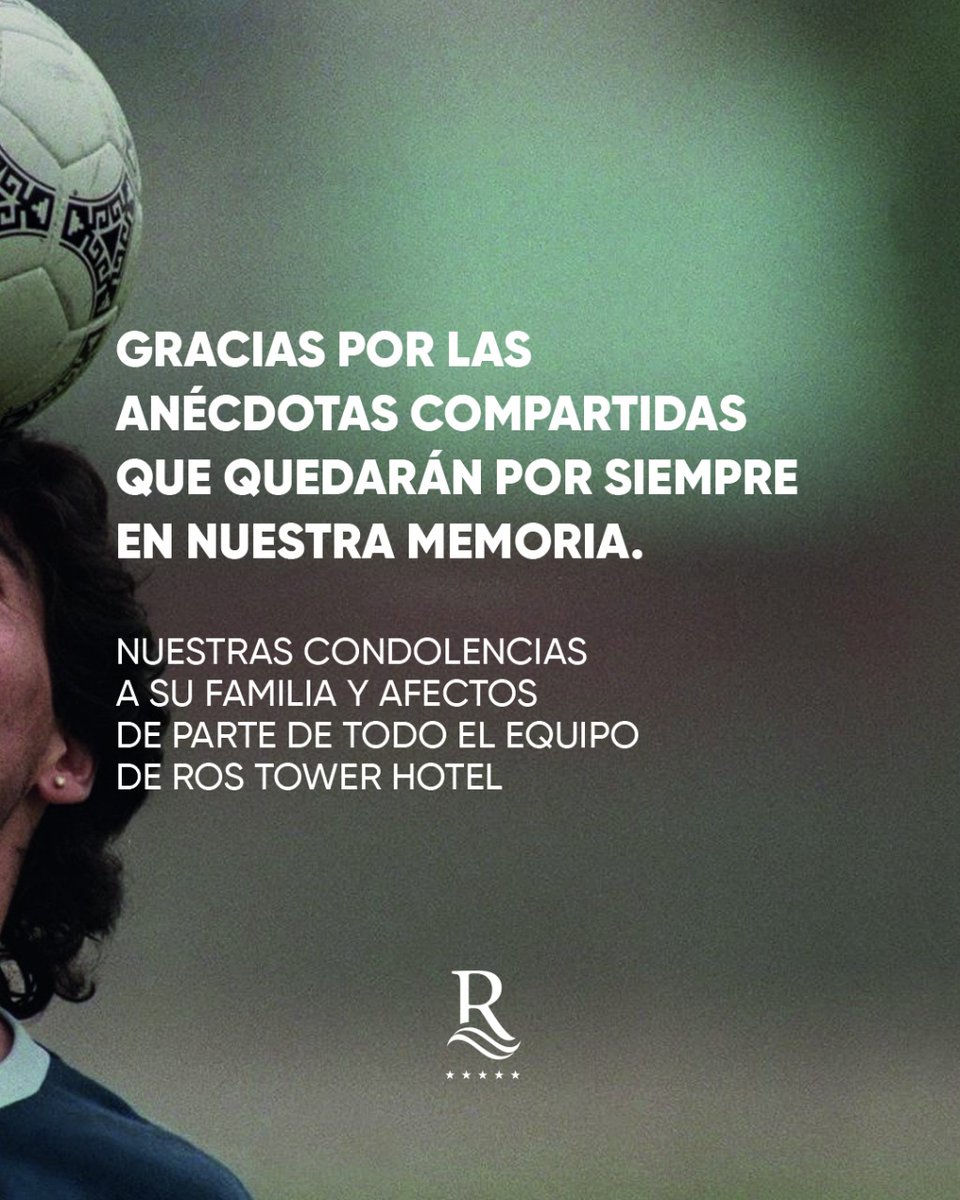 Rostower's tweet photo. ⚽️ Tuvimos la oportunidad de haber conocido y hospedado a Maradona en sus visitas a la ciudad de #Rosario 🇦🇷 Hoy nos toca decirle AD10S. Nuestras condolencias a toda su familia y afectos de parte de todo el equipo de @rostower En paz descanses, Campeón 🇦🇷 💔
#Maradona #Diego https://t.co/EzDJSTIakM