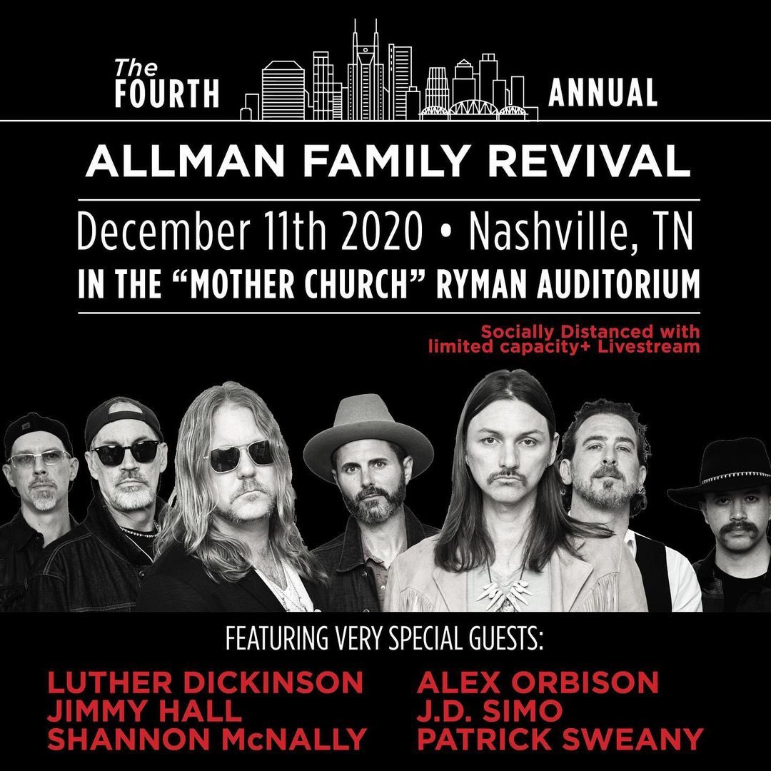 The Allman Betts Band (@allmanbettsband) on Twitter photo We’ll be performing a socially distanced show at <a href="/theryman/">Ryman Auditorium</a> in just 2 weeks for the 4th annual Allman Family Revival! Who will we be seeing there? Get your tix here: smarturl.it/AllmanFamilyRe… We’ll be performing a socially distanced show at <a href="/theryman/">Ryman Auditorium</a> in just 2 weeks for the 4th annual Allman Family Revival! Who will we be seeing there? Get your tix here: smarturl.it/AllmanFamilyRe…