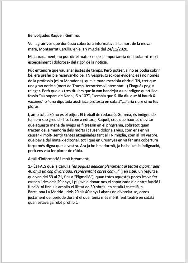 LoPenya's tweet photo. @RaquelSansDuran Sóc fill de Montserrat Carulla i vull fer arribar aquesta carta a Raquel Sans i Gemma Ruiz. https://t.co/YHLrCxZTWX