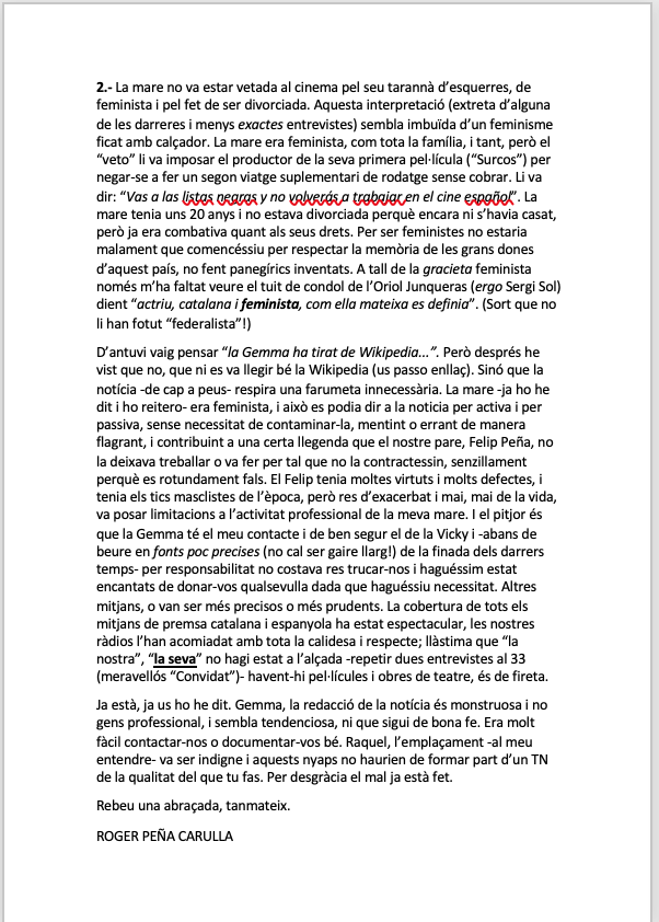 LoPenya's tweet photo. @RaquelSansDuran Sóc fill de Montserrat Carulla i vull fer arribar aquesta carta a Raquel Sans i Gemma Ruiz. https://t.co/YHLrCxZTWX
