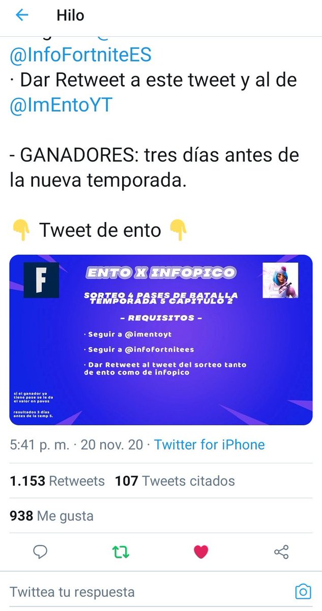 SebasytT's tweet photo. @InfoFortniteES @ImEntoYT Espero Ganar me gaste mis últimos Pavos eran para el siguiente pasé pero no importa CÓDIGO: infopico (😎❤). https://t.co/eNsf42JfiP