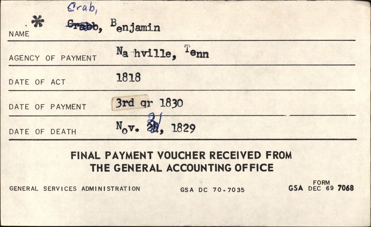 We've got a new #CitizenArchivist mission! Help transcribe the Index to Final Pension Payment Vouchers, 1818-1864.

These index cards include name of soldier, agency of payment, date of act, date of payment, and date of death. 

go.usa.gov/x77aU

#twitterstorians #CivilWar