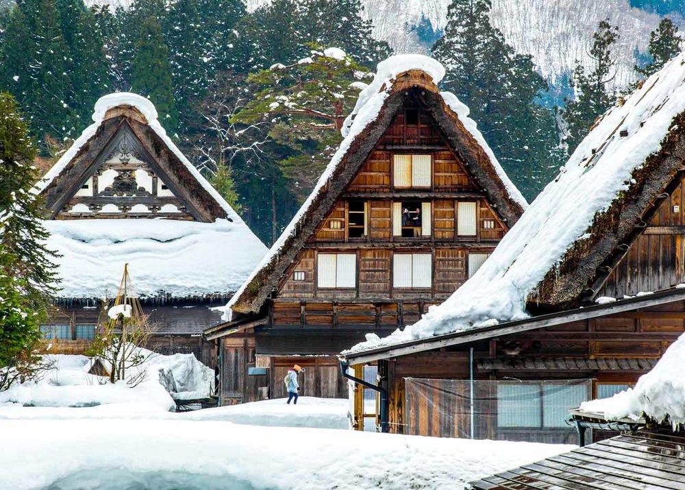 Gassho-Style Homes (Japan)Owing to their remote location, the culture and homes of of the villages of the mountain villages of Chuba Region, are known for the unique nature. The distinctive roof structure is designed to withstand and shed the weight of accumulated snow.
