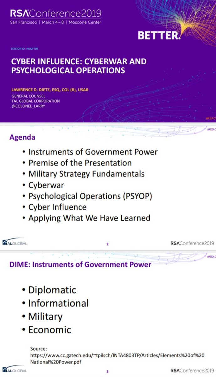 Cyber-Influence: Cyberwar and Psychological OperationsThe real cyber-battlefield is for “hearts and minds.”Our enemies are good at thisDownload free 37 page pdf https://published-prd.lanyonevents.com/published/rsaus19/sessionsFiles/12938/HUM-T08-Cyber-Influence-Cyberwar-and-Psychological-Operations.pdf