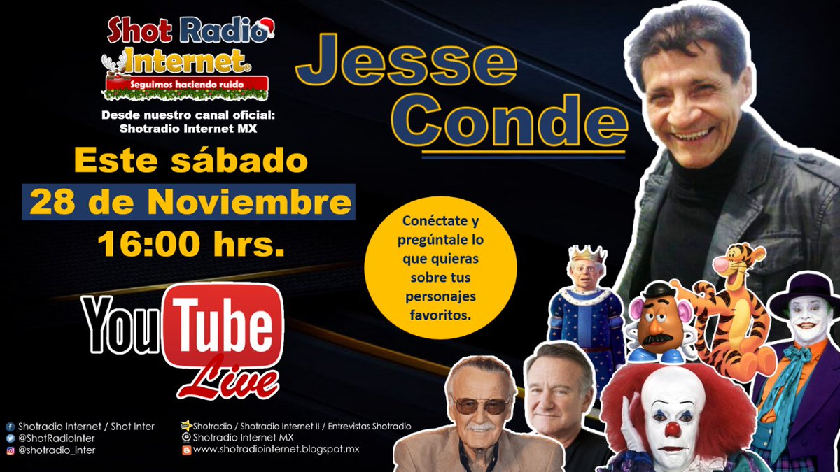ShotRadioInter's tweet photo. #Entrevista Mañana a las 16:00 hrs. los esperamos en nuestro canal de @YouTube SHOTRADIO INTERNET MX porque vamos a platicar con el gran actor de doblaje #JesseConde #EnVivo  #dubbing #doblaje @DoblajeWikia @doblajelatino_ @hablemosdedobla #YouTubers #SABADO #Comparte #conectate https://t.co/yAFoYWM1fQ