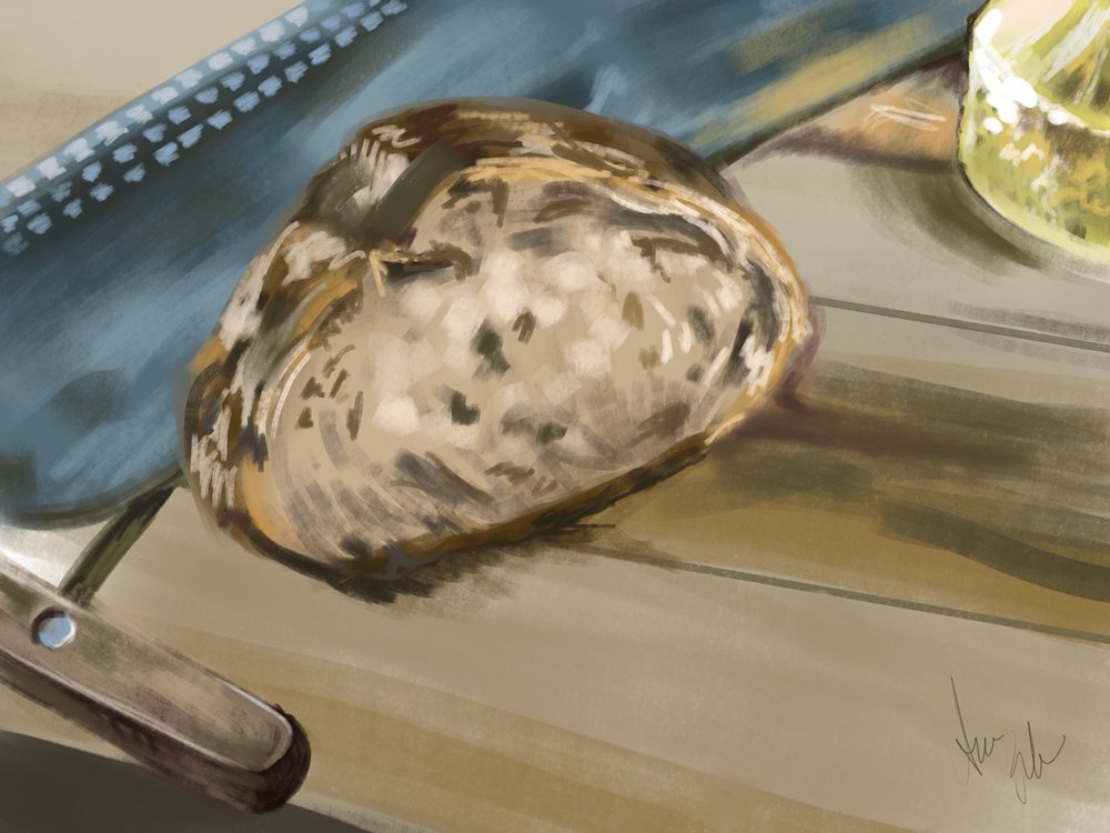 ThrushCreates's tweet photo. Sometimes you draw really awesome mythical creatures that breathe fire and ice...and then sometimes you just draw bread. 🍞 Still life in Procreate. #breadmakesyoufat #digitalart https://t.co/jTr9v6YXux