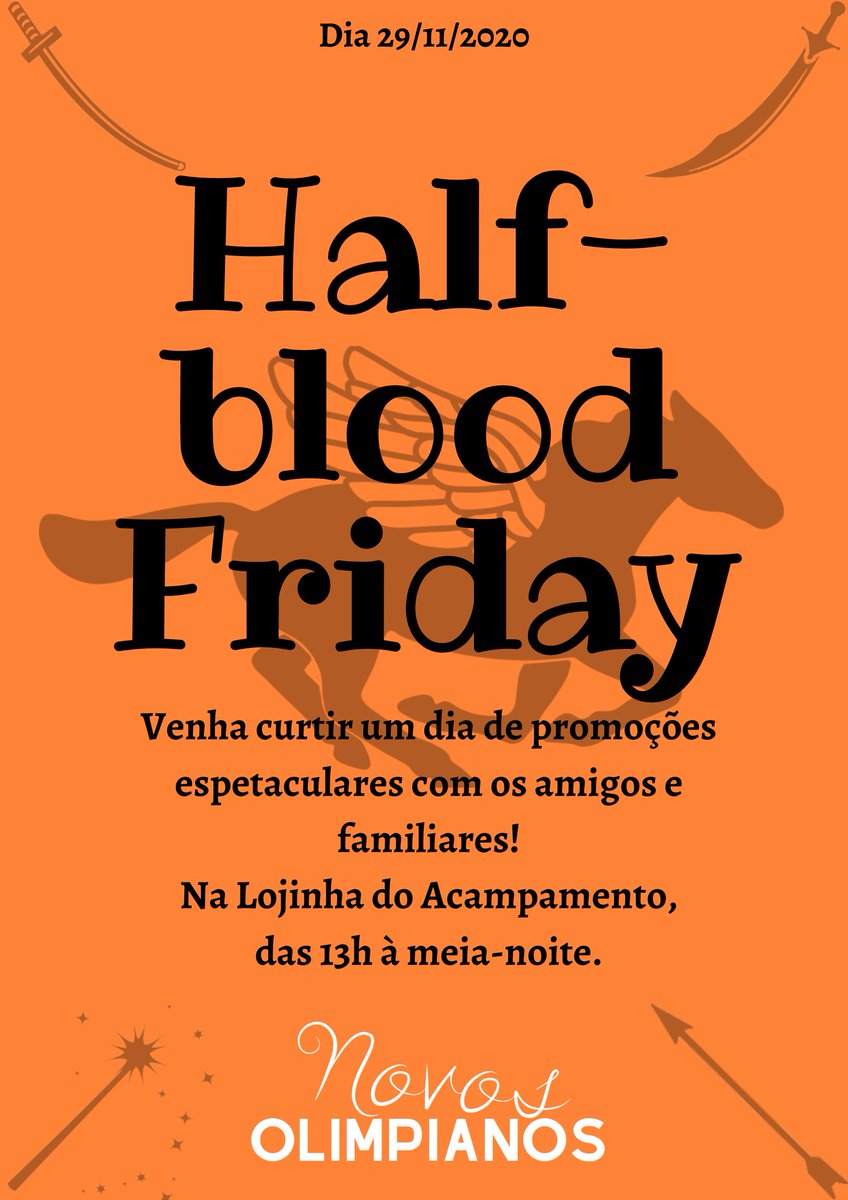 NovosRPG's tweet photo. E aí, meio-sangue? Sei que esperou por esse evento o ano inteiro, e agora ele chegou. Não há muito o que dizer, além de: gastem, semideuses, gastem! 

A lista de artefatos da Half Blood Friday já foram liberados. Escolha o seu, prepare seus dracmas e venha buscá-low no domingo! https://t.co/RgE1bVphhA