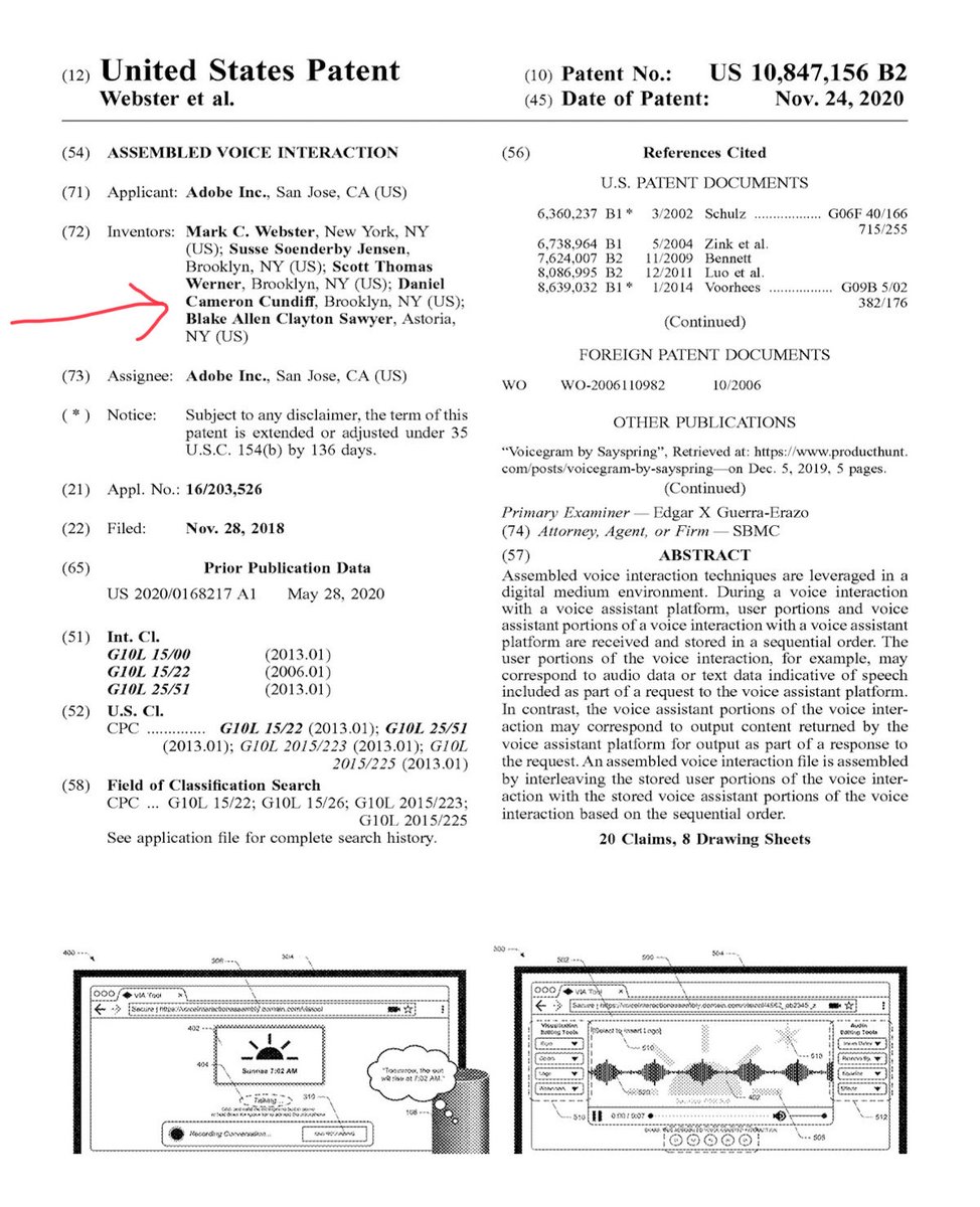 y'all, I'm an inventor!! US patent number 10,847,156 - Assembled Voice Interaction ❤️ @Sayspring <a href="/Adobe/">Adobe</a> <a href="/markcwebster/">Mark C. Webster</a> #voicegram #adobelife