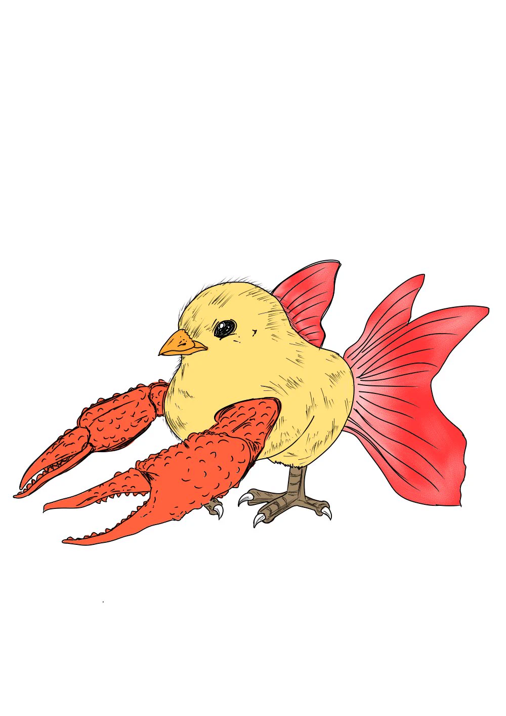 @popman3580 どうしてもザリガニヒヨコキンギョが好きすぎて描いちゃいました| 壁 |д･)ﾁﾗ 