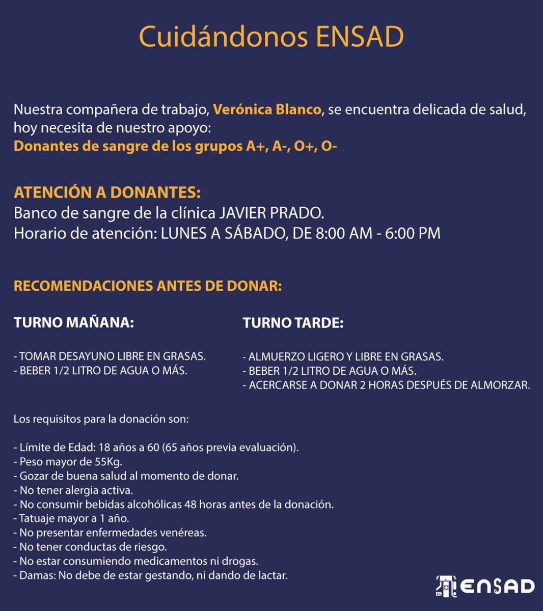 KittyMulder's tweet photo. Les pido ayuda: Mi compañera de Imagen en ENSAD necesita donantes de sangre con carácter de urgencia, en la foto los detalles. Si puedes donar, genial, sino les pido RT para que puedan verlo
Gracias desde ya! Los quiero ❤ https://t.co/qqgQU4okvp