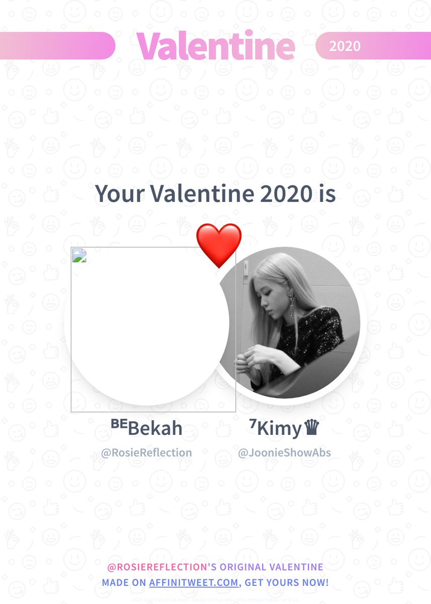 ✨ Valentine

This year you're mine JoonieShowAbs! ❤️
And you, whom will be yours?

➡️ affinitweet.com/valentine