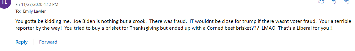 Me: I'll share a funny and relatable story about a Thanksgiving meal mix-up on Twitter

Readers: