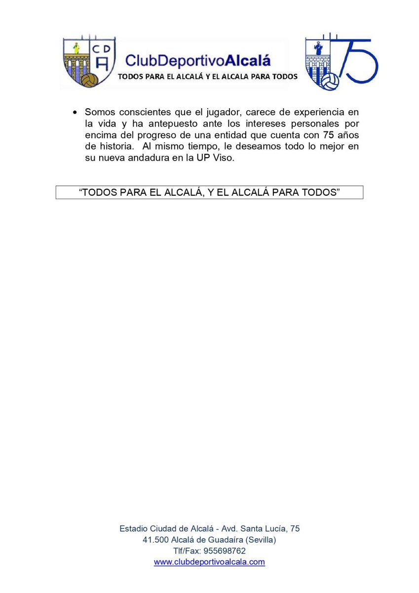 🚨/Comunicado Oficial tras la situación con el exjugador del club Andrés “Ute” .