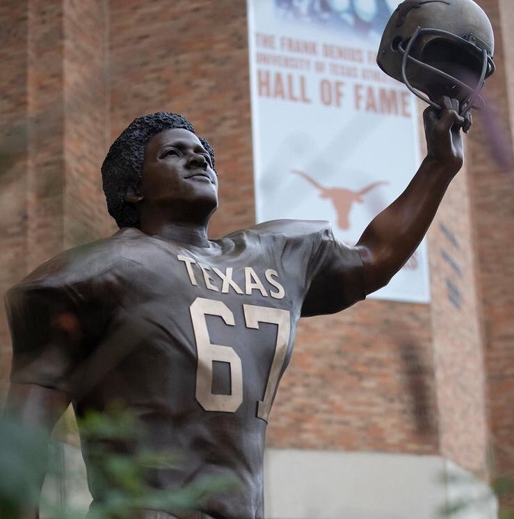 SAISDAthletics's tweet photo. A statue honoring Julius Whittier, University of Texas first Black scholarship athlete and former Highlands Owl great was unveiled today at the University of Texas football stadium. SAISD proud! https://t.co/ST7flYJKen