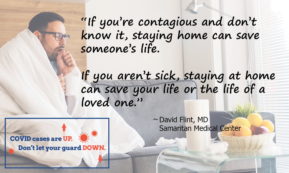 HealthLewis's tweet photo. "If you're contagious and don't know it, staying home can save someone's life. If you aren't sick, staying home can save your life or the life of a loved one."

-David Flint, MD at Samaritan Medical Center https://t.co/aMk40ZJilQ