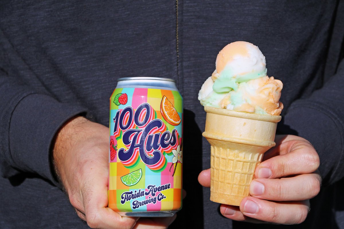 FloridaAveBrew's tweet photo. Get your hands on our latest Berliner release. 100 Hues is a Rainbow Sherbet Berliner Weisse and it's available in our tasting room now. Treat yourself! #BrewedForSharing https://t.co/t7gMr71O8p
