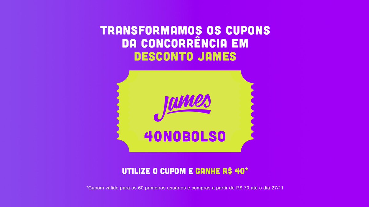 jamesdeliverybr's tweet photo. Parem as máquinas! Tem cupom GRANDE saindo do forno para você curtir ainda mais e sextar de verdade. APROVEITA! #JamesPurpleWeek https://t.co/NQYF4VSbFp