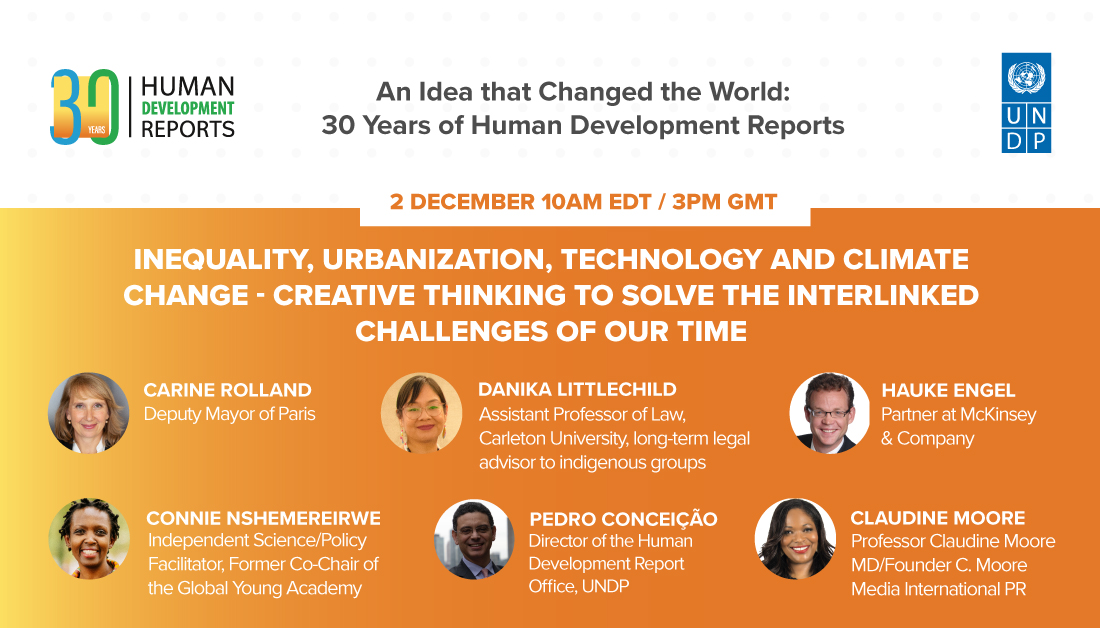 UNDP's tweet photo. Better #HumanDevelopment data can guide policy makers to pointpoint the nexus between inequality, urbanization, digital transformation, and #ClimateChange. RSVP for @HDRUNDP's #30YearsofHDR.

⏰  10AM ET| 2 December: https://t.co/A0wT9OrWO7 https://t.co/4jtWlM1oaM